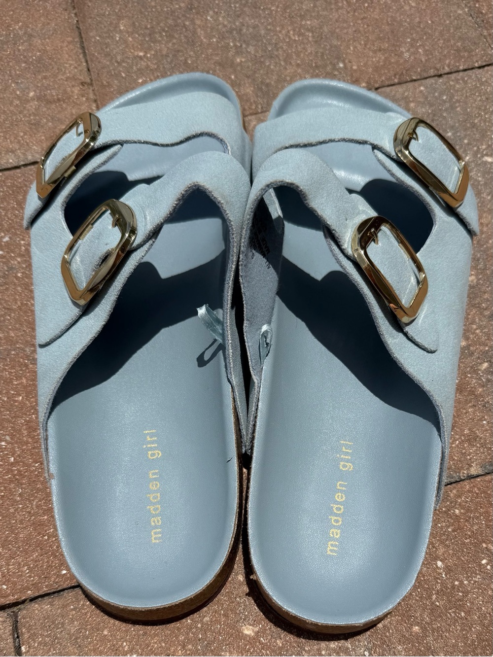 Madden Girl Powder Blue Double Buckle Slide Sandals - Picture 3 of 5